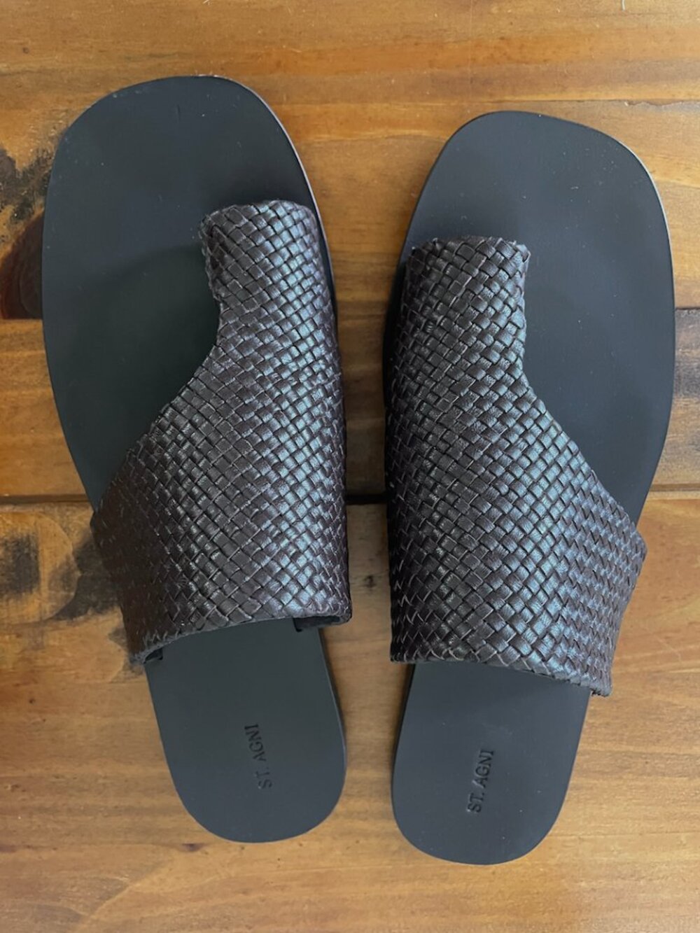 St. Agni Asymmetric woven leather slides Size 39/9